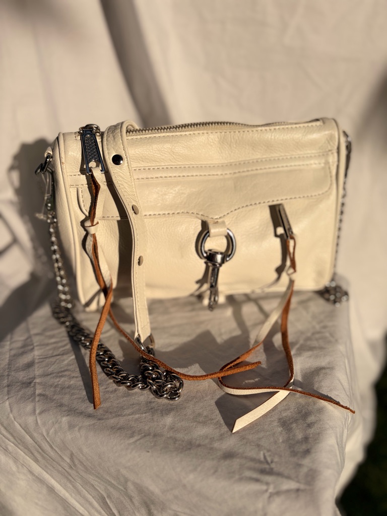 Rebecca Minkoff Cream Leather M.A.C. Crossbody With Silver Chain